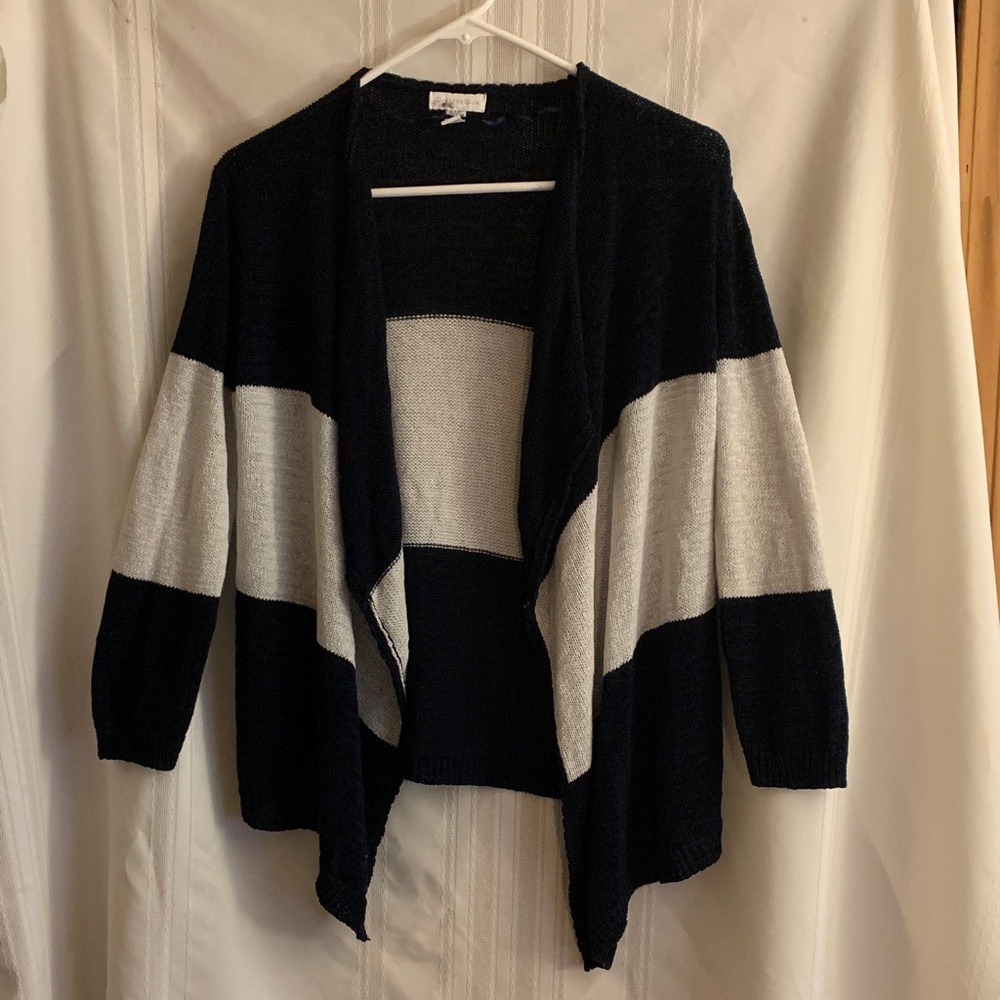 Charter Club Black and Cream Striped Cardigan